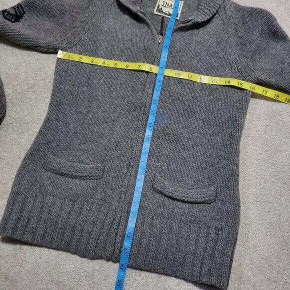 TNA Aritzia Lambswool Knit Pixelated Owl Sweater Cardigan Grey Women's Medium - Picture 15 of 15